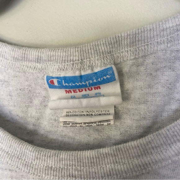 Vintage 90s Champion Logo Spell Out Tee Felt Letters-Heather Grey-Men's Size M - Picture 3 of 5
